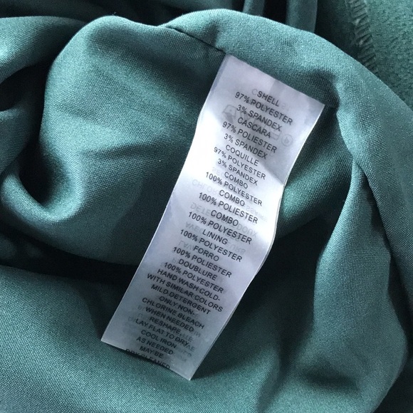 Vince Camuto Sheer Long Sleeve Stretch Crepe Sheath Dress Hunter Green Size 12 - Picture 11 of 13